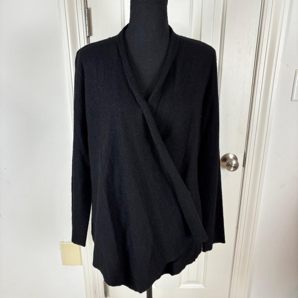 Alfani Womens Black 100% Merino Wool Wrap Cardigan Asymmetrical Sweater M